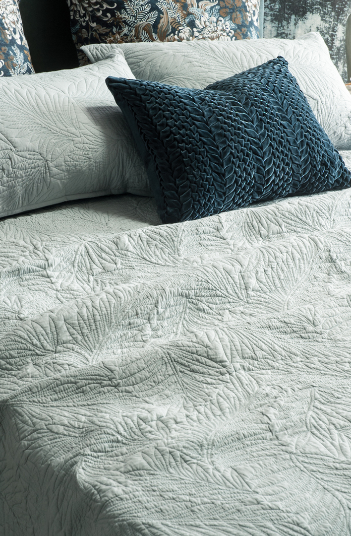 Bianca Lorenne - Fougere Bedspread - Pillowcase and Eurocase Sold Separately - Dusky Blue image 1